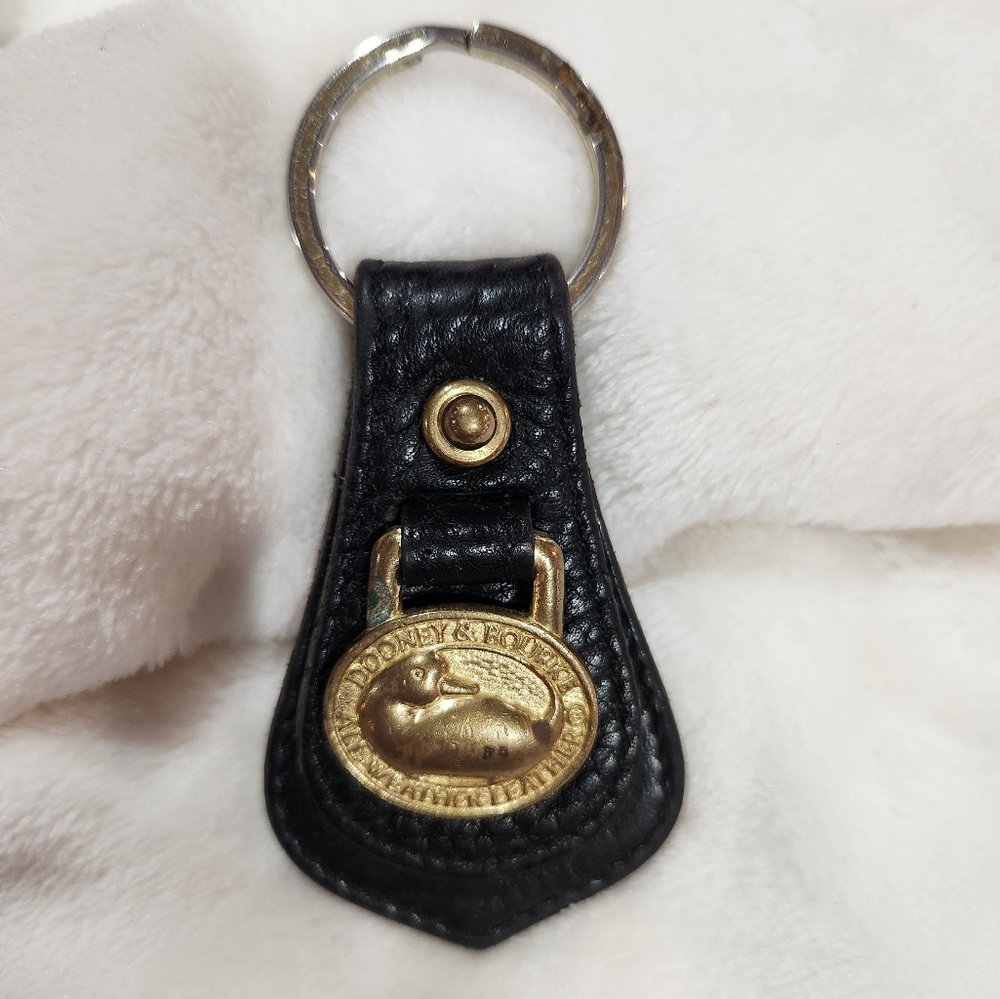 Dooney & Bourke Vintage Black Leather Keychain with Gold Emblem